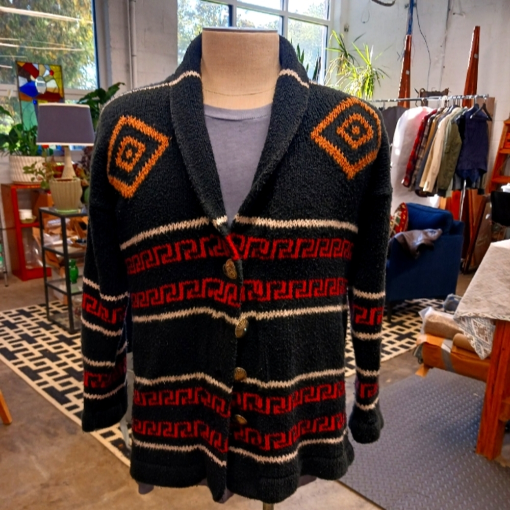 Elaris usa for Bergdorf goodman woven southwestern print cowel neck sweater.